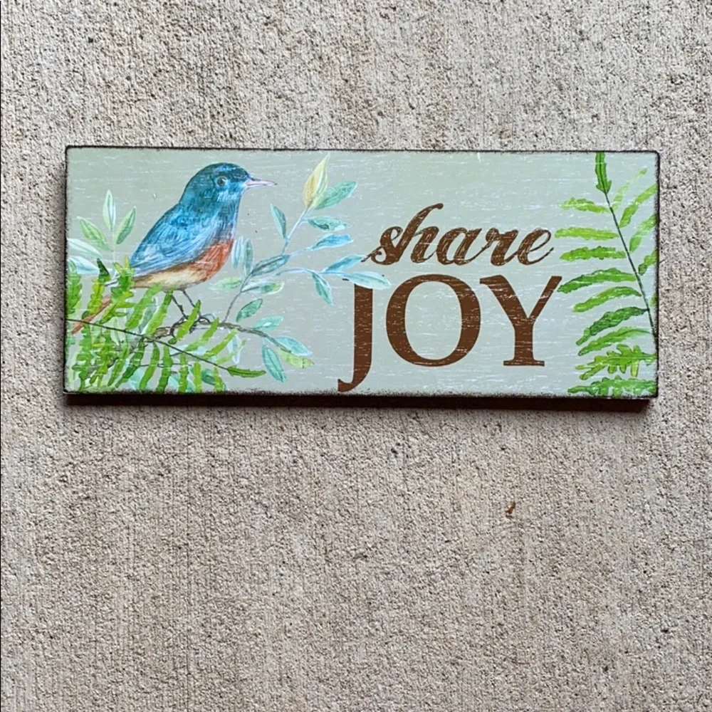 Share Joy Plaque Picture Blue Bird Leaves Rectangle Hanging Wall Art